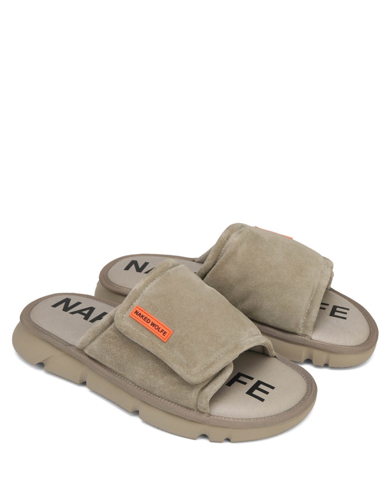 Naked Wolfe Alaska Suede Badeslippers Heren Grijs Bruin | KXG3196JR