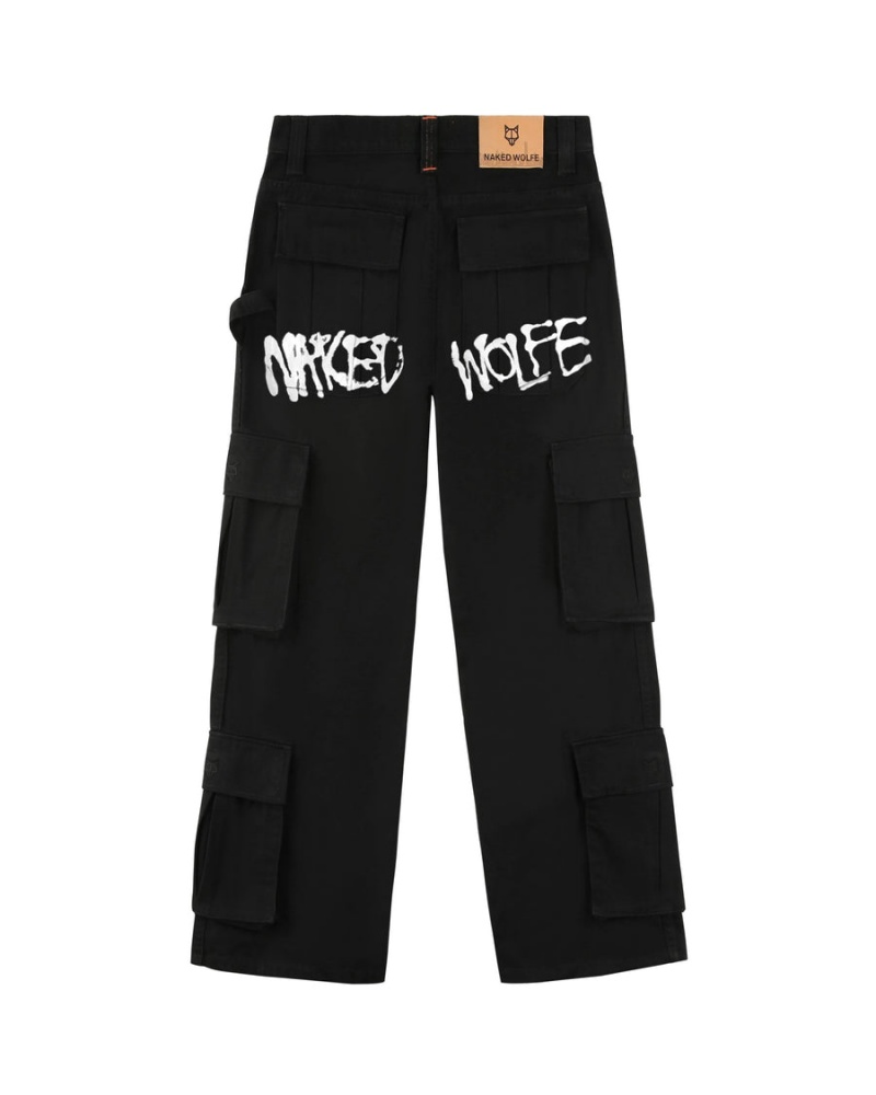 Naked Wolfe Baggy Pocket Cargo Logo Broek Heren Zwart | BCZ6137CR