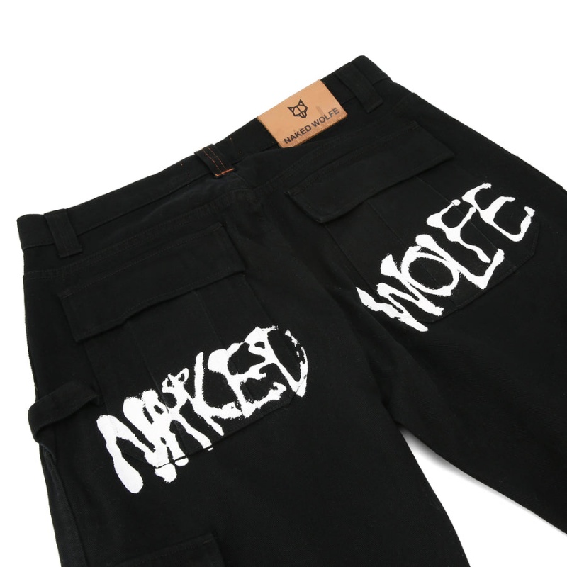 Naked Wolfe Baggy Pocket Cargo Logo Broek Heren Zwart | BCZ6137CR