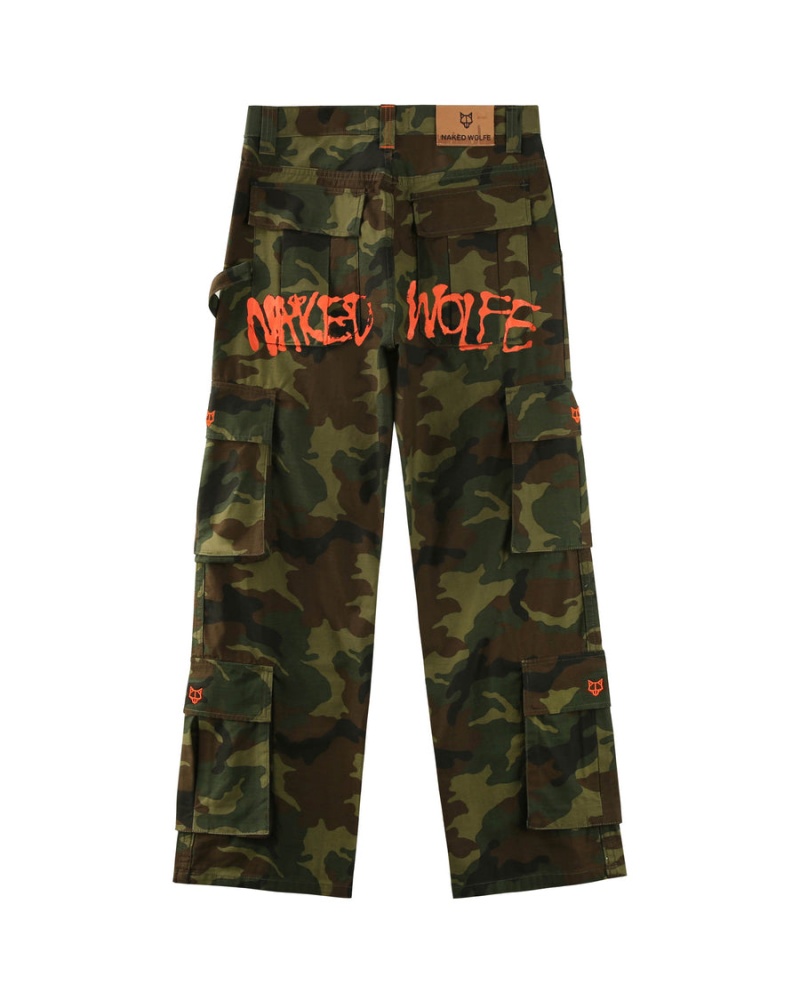 Naked Wolfe Baggy Pocket Cargo Logo Broek Heren Groen Zwart | BWL2781ZB