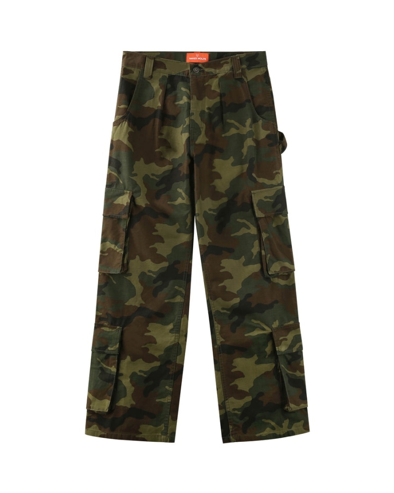 Naked Wolfe Baggy Pocket Cargo Logo Broek Heren Groen Zwart | BWL2781ZB