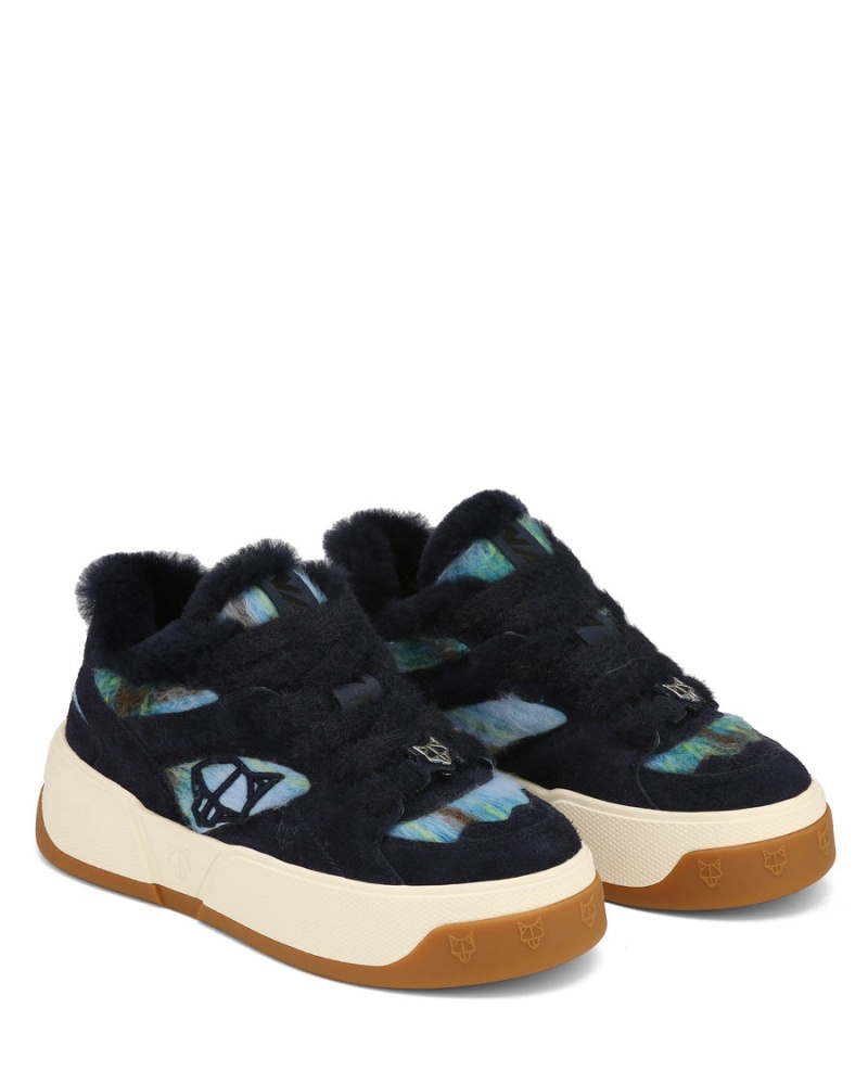 Naked Wolfe Crash Hairy Cow Suede Wol Sneakers Dames Donkerblauw | TEL677ZA