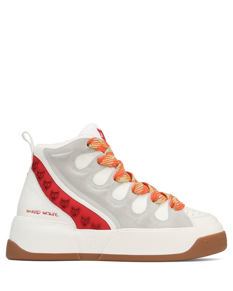 Naked Wolfe King Leren Sneakers Heren Wit Rood | NDV1768YX