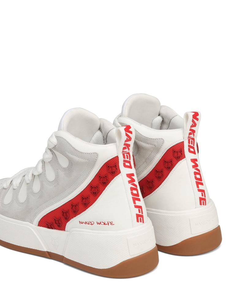 Naked Wolfe King Leren Sneakers Heren Wit Rood | NDV1768YX