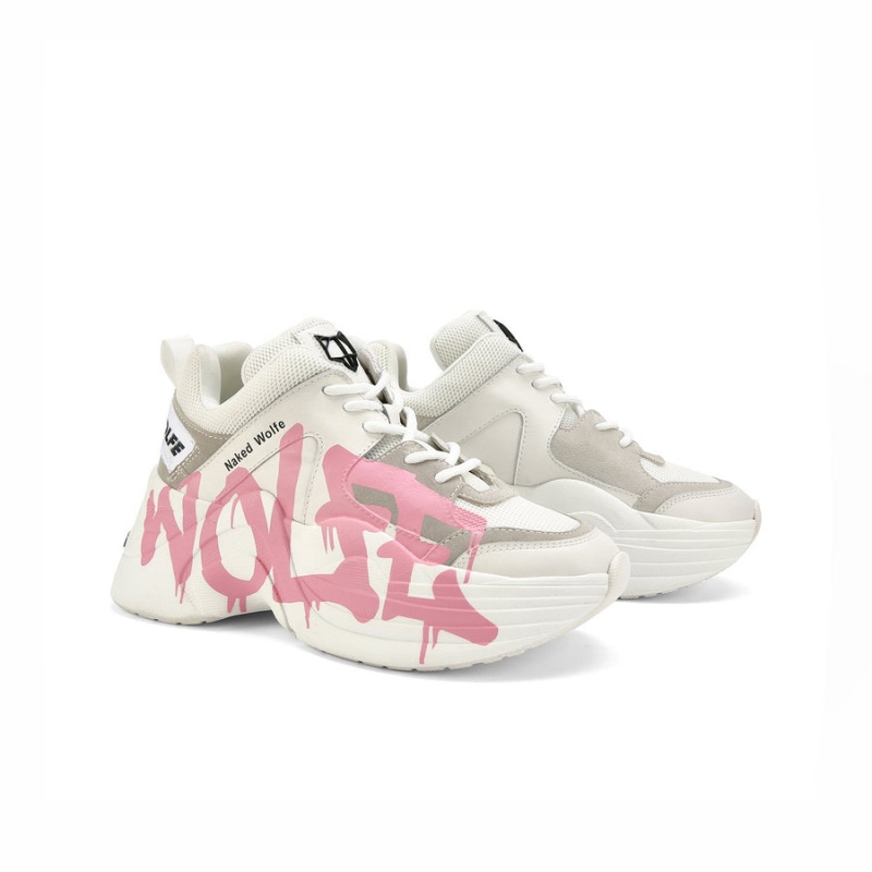 Naked Wolfe Track Logo Sneakers Dames Wit Roze | DWH5560HX